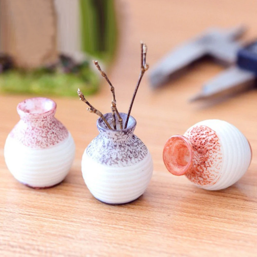 

3pcs Super Mini Vase House Decor Fairy Garden Miniatures Home Decoration Accessories Miniature Craft Doll DIY Desktop Ornament