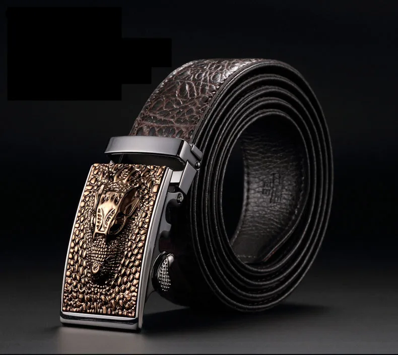 New Ceinture homme Luxury brands Men's leather belt Gold Alligator belt men's belt wholesale automatic buckle Black coffee belt - Цвет: Y03