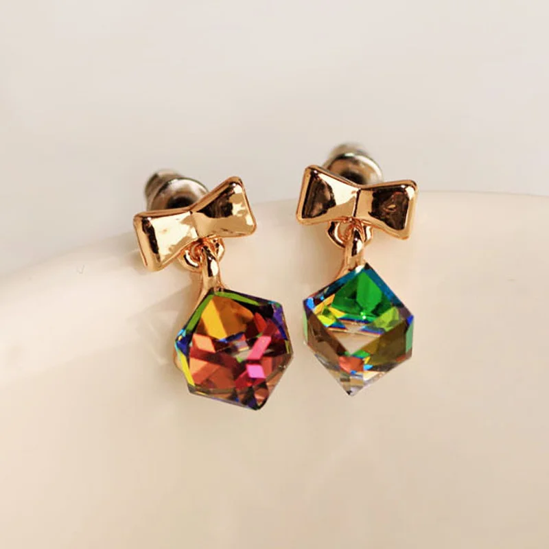 

Mossovy Geometric Colored Zircon Gold Stud Earrings for Women Jewelry Popular Earrings for Female Pendientes Mujer Oorbellen