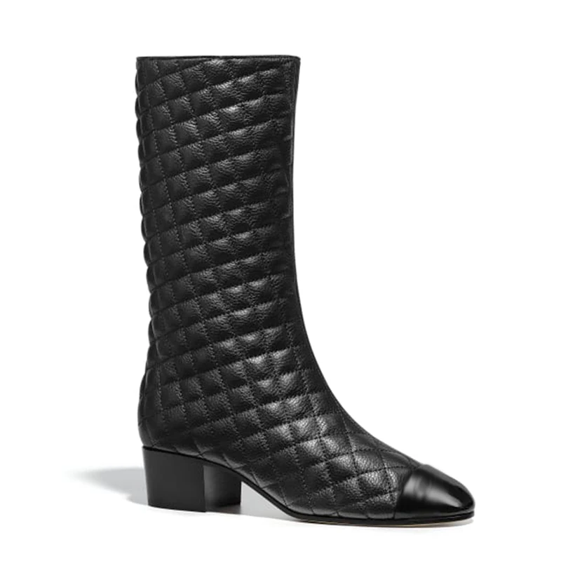 

Top Genuine Leather Winter Boots Women Plate Pattern Lady High Boot 3.5 Cm Heel Women Winter Boots Luxury Shoes Women Designers