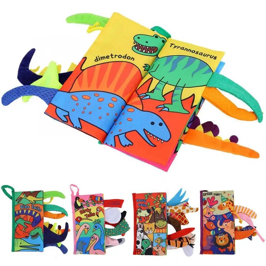 

Infant Toys Baby Cloth Book Early Learning Educational Toys with Animals Tails English Story Soft Cloth Development Books
