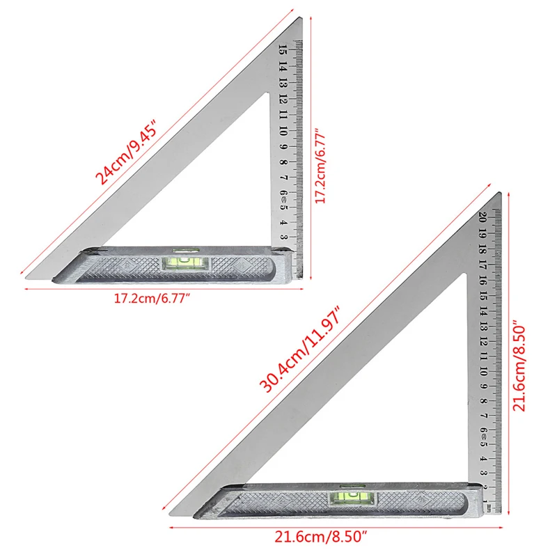 

150mm Triangle Ruler 90C Alloy with Bead Horizontal Woodworking Measuring Tool