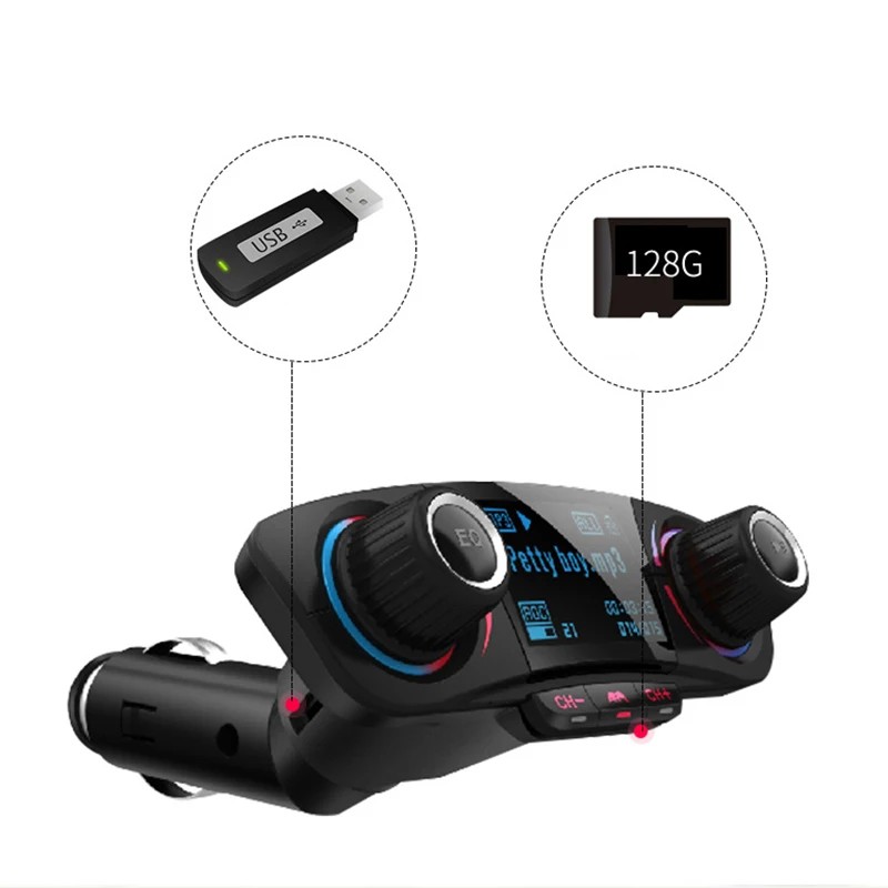 BINYEAE Bluetooth fm-передатчик беспроводной автомобильный fm-радио адаптер два usb порта громкой связи AUX TF карта U диск Play