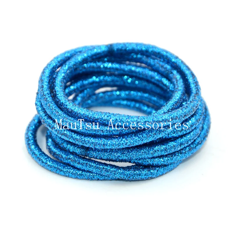 50PCS 4mm Sky Blue glitter elastic hair bands ponytail holders with