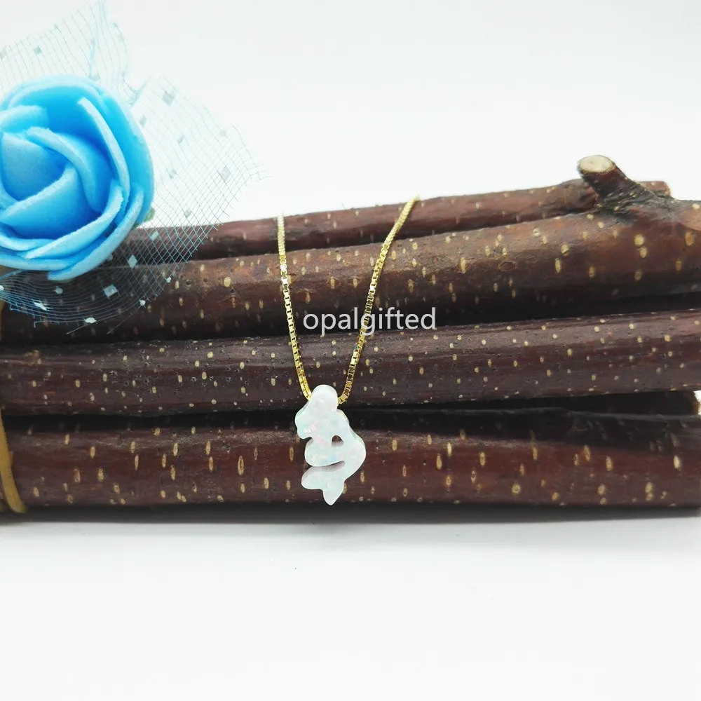 

(1pc/lot) Free Shipping Synthetic 7.5*13mm White Fire Opal Mermaid Pendant Necklaces For Women Gift with gold color box chain