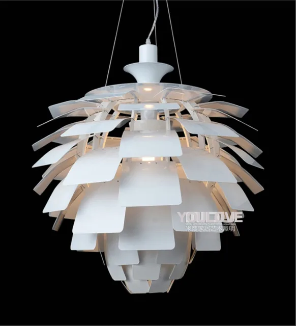 Nordic Modern Pine Cone Droplights White Silver Nordic Modern Pine Cone Droplights White Silver Artichoke Lamps Home Indoor Lighting Aluminium Pendant Lights Fixture D60cm 48cm