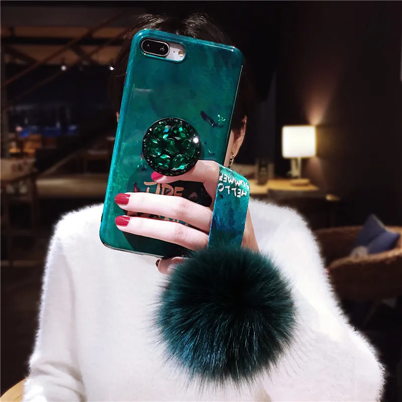 

Emerald Hair Ball Applexs Max Mobile Phone Shell 7p Rhinestone IPhone8plus Silicone Soft Xr Female Models
