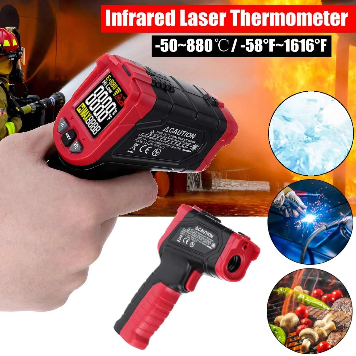 

Digital Infrared Thermometer Non Contact Temperature Guns Laser Handheld IR Temp Guns Colorful LCD Display -50-880C Alarm