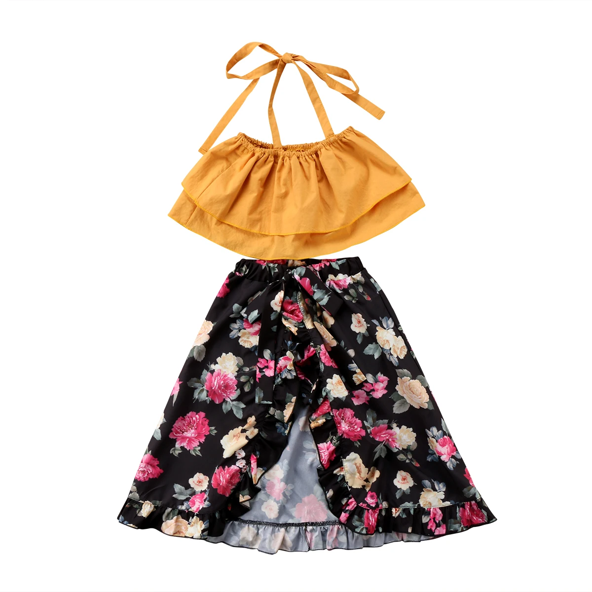 Family Sister Matching Outfits Summer Outfits Off shoulder Strap Crop Tops Floral Tutu Baby Bloomers Shorts Skirt 2PCS Set