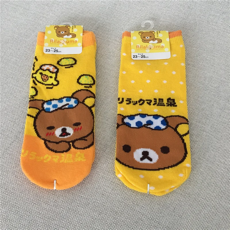 Rilakkuma/носки для костюмированной вечеринки в горошек с рисунком медведя; модные милые забавные Жаккардовые Женские носки; Летние Удобные желтые хлопковые короткие носки