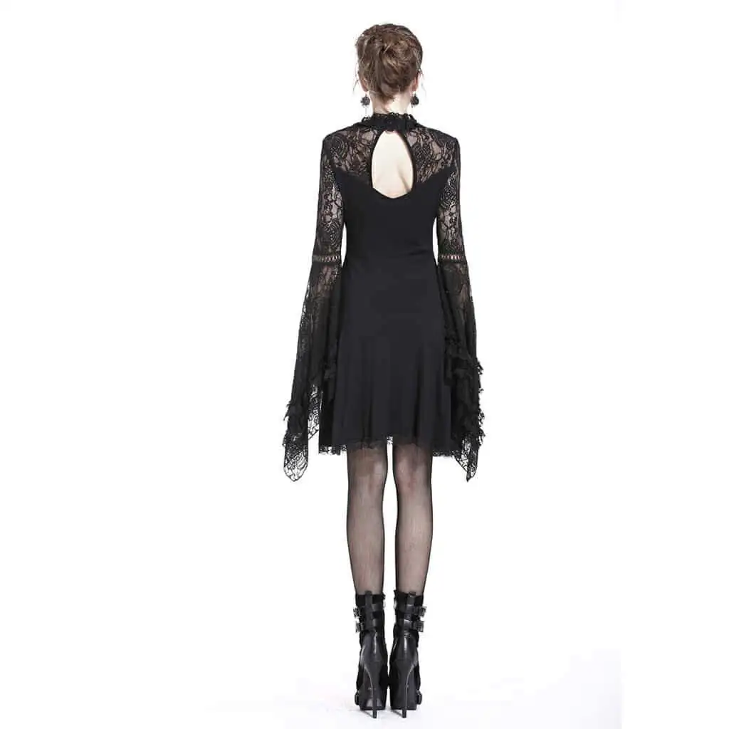 Darkinlove женское готическое платье Черное Кружевное с длинными рукавами короткое платье Повседневная готическая одежда для вечеринок