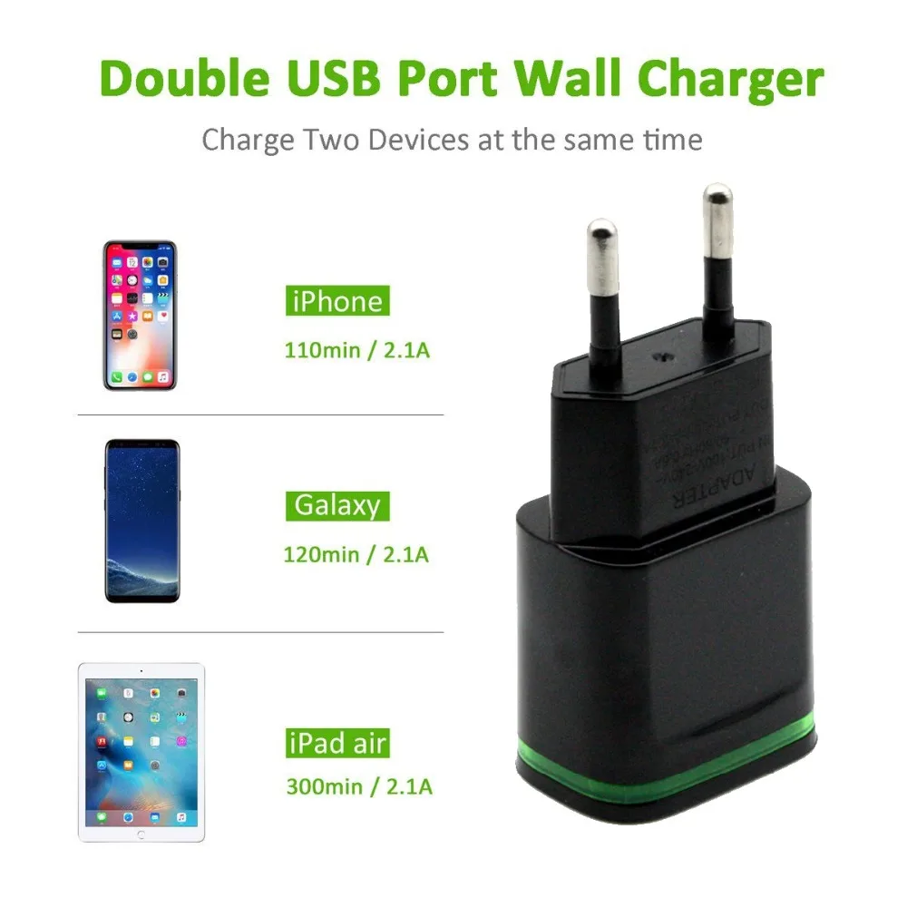 AIXXCO 5 V 2A الاتحاد الأوروبي التوصيل مصباح ليد 2 USB محول الهاتف المحمول جدار شاحن جهاز مايكرو بيانات الشحن ل فون 5 6 باد سامسونج AIXXCO 5 V 2A الاتحاد الأوروبي التوصيل مصباح ليد 2 USB محول الهاتف المحمول جدار شاحن جهاز مايكرو بيانات الشحن ل فون 5 6 باد سامسونج