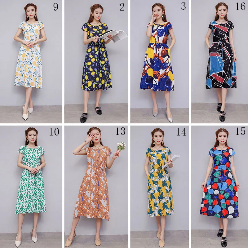 Летнее хлопковое льняное платье для женщин свободного размера плюс 4XL повседневные платья с цветочным принтом OL винтажный богемный пляжный Сарафан Vestidos C41