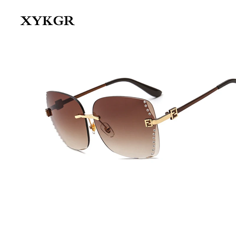 

XYKGR fashion men's frameless sunglasses ladies brand designer gradient sunglasses women's trend personality glasses UV400