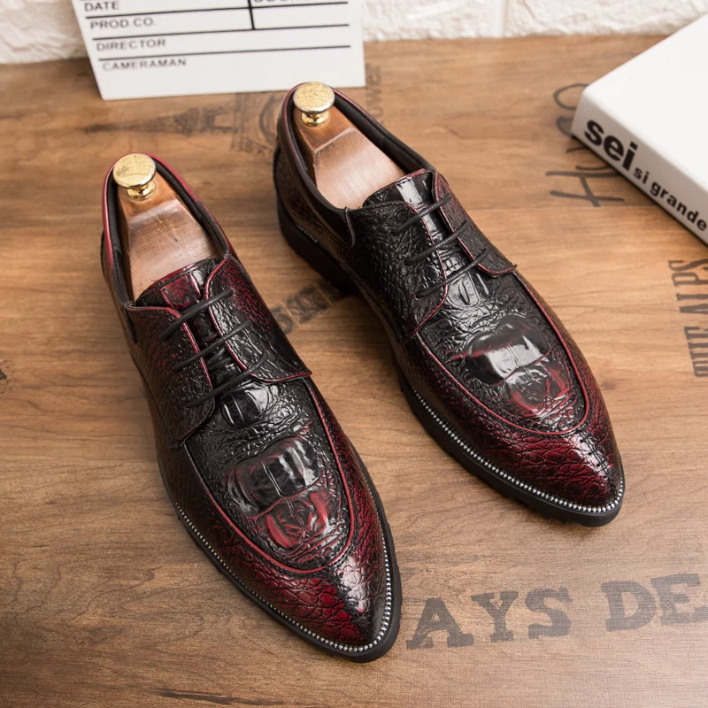 

plus size men's leisure breathable business wedding formal dress crocodile patter gentleman platform pointed toe shoe zapatos