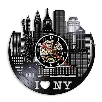 

1Piece Statue Of Liberty I Love New York City Vinyl Record Wall Clock Charm City Modern City Landscape Unique Home Decor Art