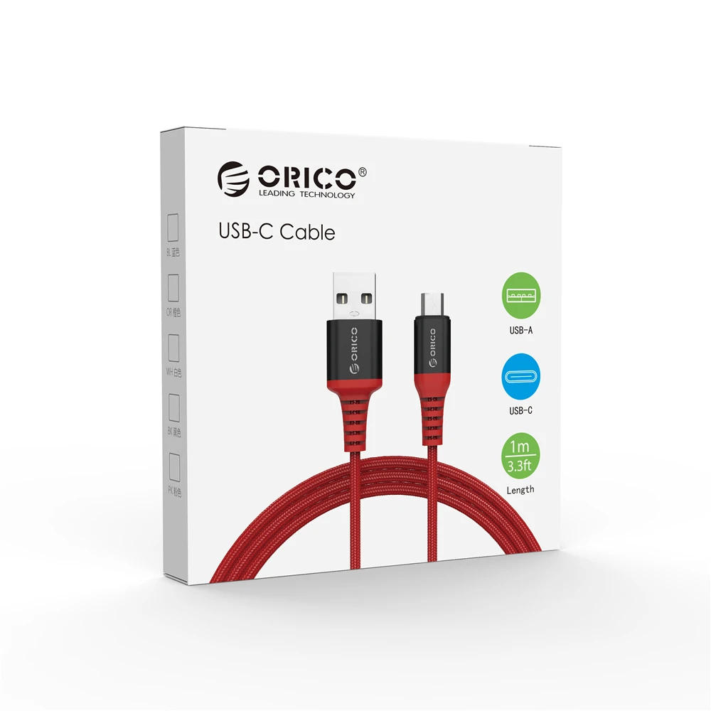 Кабель ORICO type-C-USB-A, 1 м/3 фута, зарядный шнур, USB-C, кабель для синхронизации данных, макс. 3 А, для смартфона, планшета, материя, черный/красный