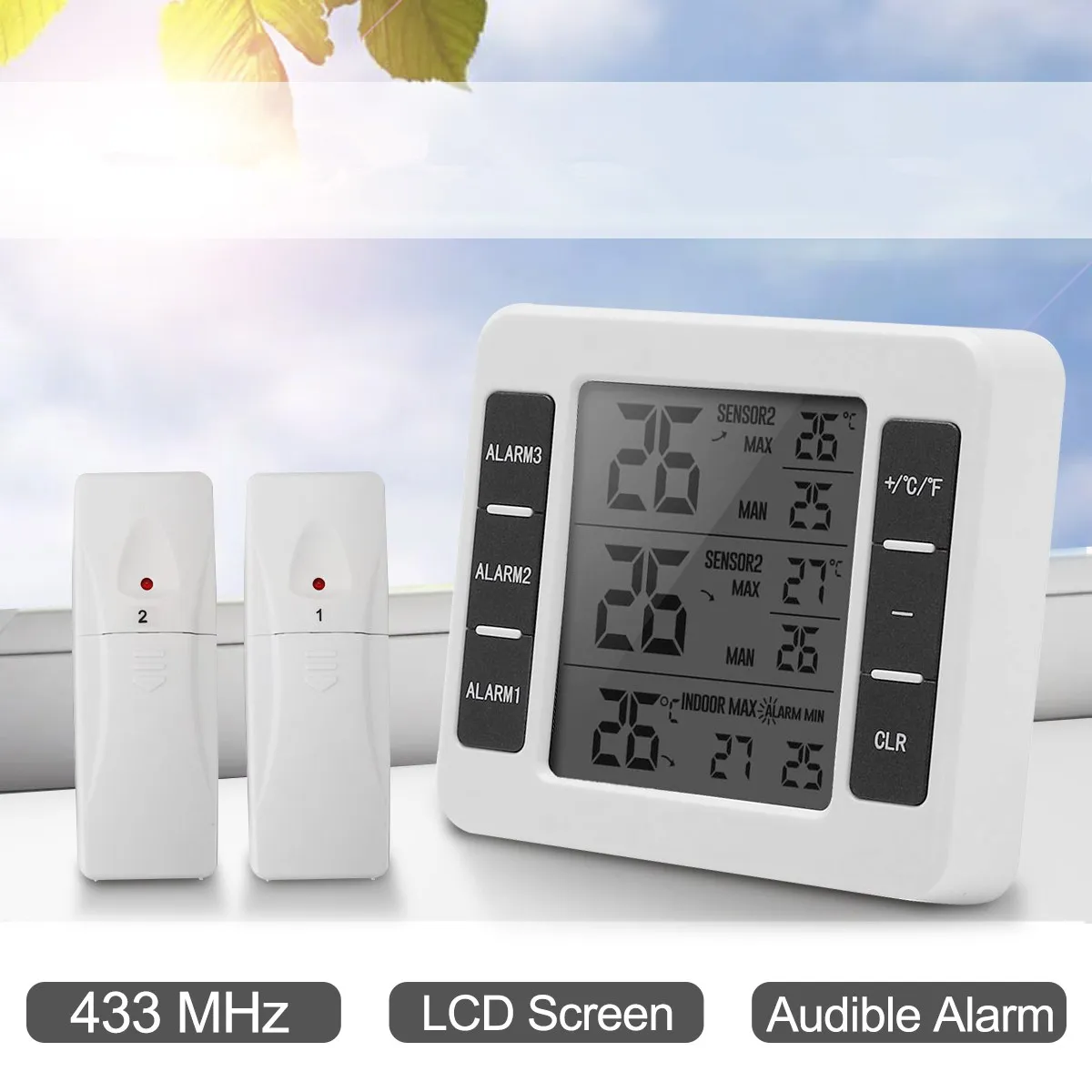 Koop Digitale Elektronische Draadloze Indoor Outdoor Thermometer Met 2 Sensoren Wekker Weerstation 3 Soorten Temperatuur Monitor