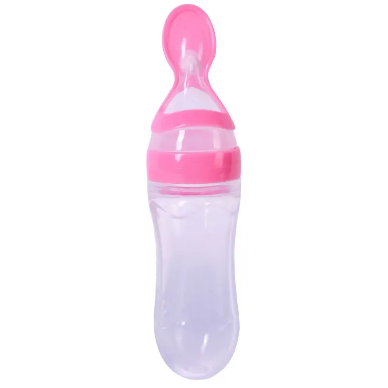 Newborn font b Baby b font Squeezing Feeding Bottle Silicone Training Rice Spoon Infant Cereal Food