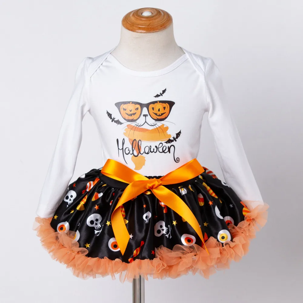 Одежда для новорожденных и маленьких девочек, Ромпер на Хэллоуин+ юбка-пачка, юбка-комбинезон костюмы на Хэллоуин, Новое поступление; Прямая поставка