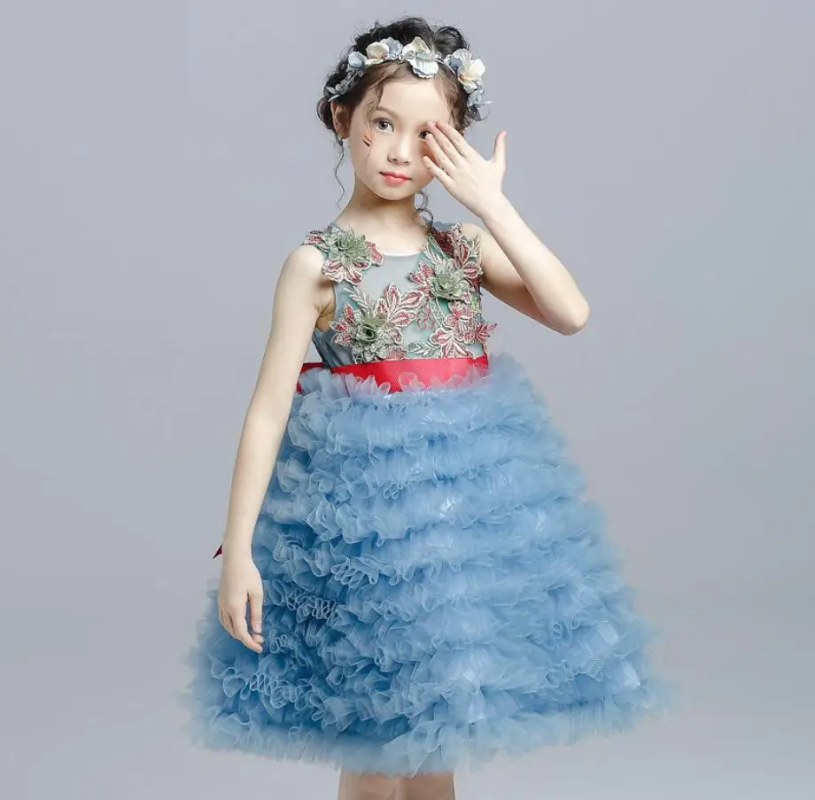 

2019 Kids Girls Tulle Sequins Party Dress Children Tutu Princess Formal Prom Gown Teens Girls First Communion Vestido HW2413