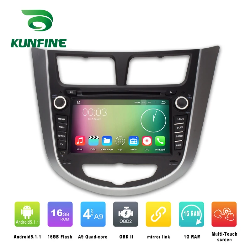 

Quad Core 1024*600 Android 5.1 Car DVD GPS Navigation Player Car Stereo for HYUNDAI Verna Accent Solaris 2011-12 Radio Bluetooth