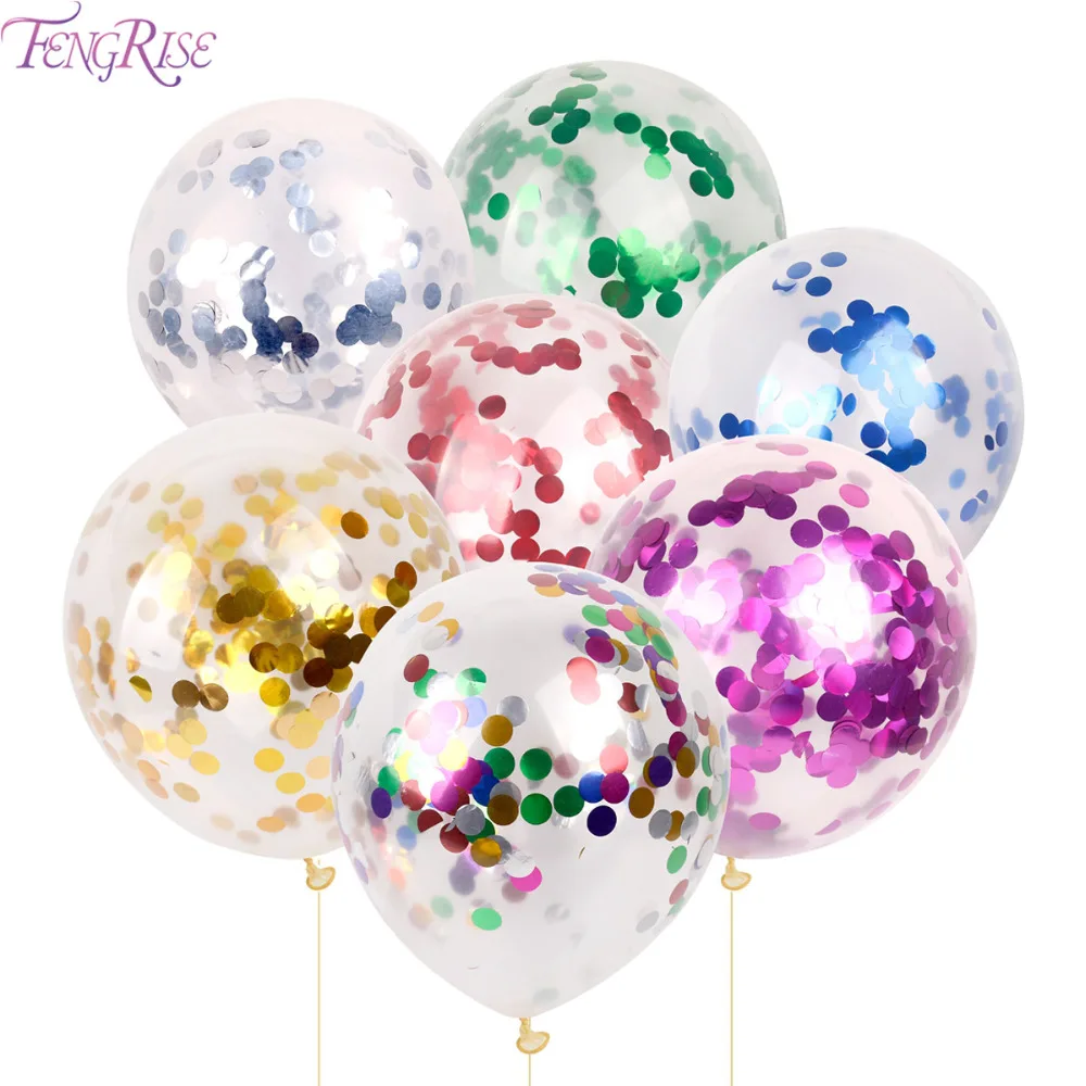

FENGRISE 5pc 30cm Clear Colorful Confetti Balloon Gold Silver Wedding Decoration Birthday Party Supplies Decorating Accessories