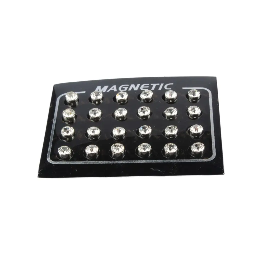 12 Pair Set Non Piercing Clip on Round Rhinestone Magnetic Magnet Stud Men Women Fake Earring 6mm
