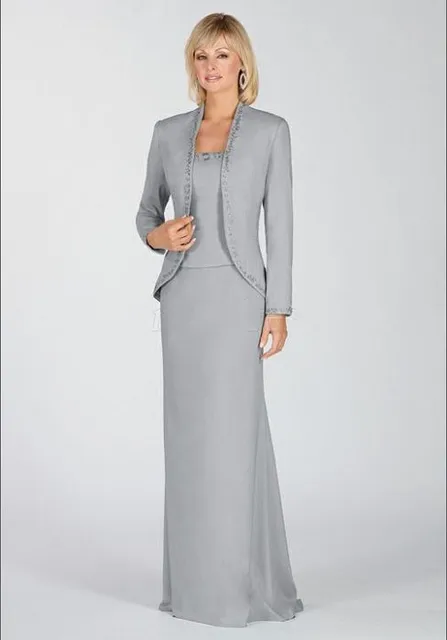 Free Jacket Silver Mother of the Bride Dress Plus Size Floor Length ...