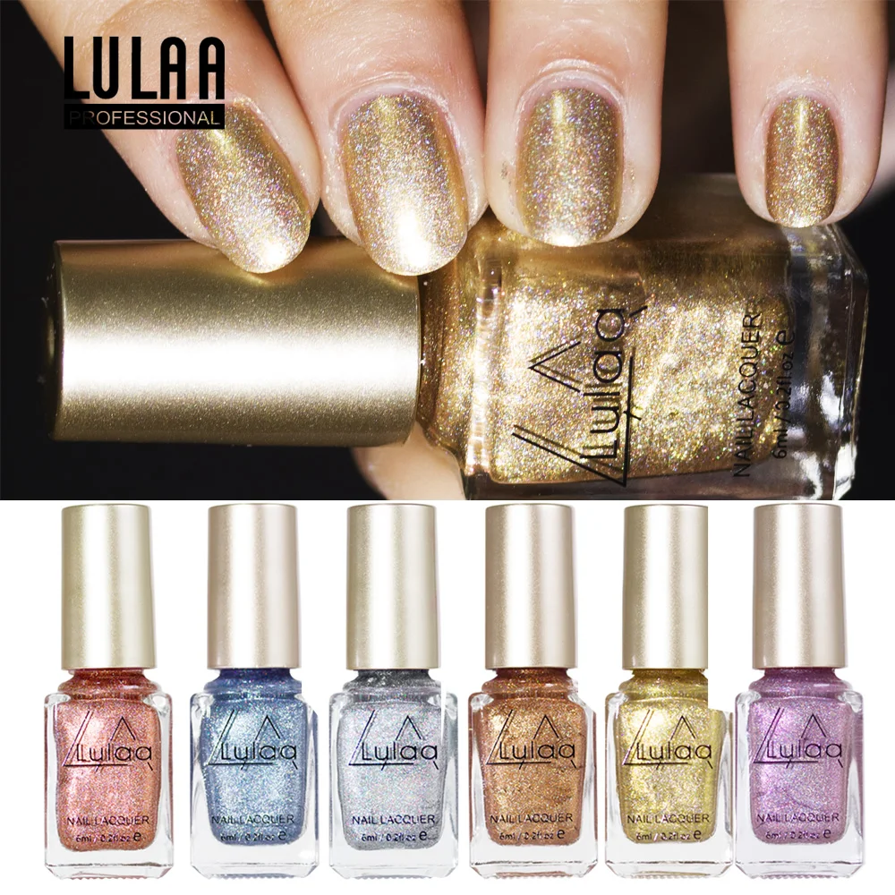 

LULAA 6colors Holographic Nail Polish Glitter Gel Nail Polish Metal Effect Nail Art long-lasting Gorgeous Nail Polish