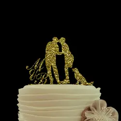 Романтический торт Топпер с инициалами шикарный свадебный торт Топпер с Поцелуи Жених и невеста с собакой Дизайн Свадебные украшения