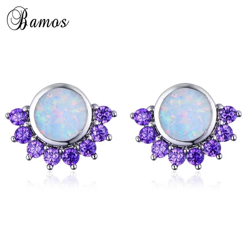 

Bamos Pink/Purple Double Eyes Earrings 925 Silver Filled White Fire Opal Stud Earrings Earrings For Women Fashion Jewelry