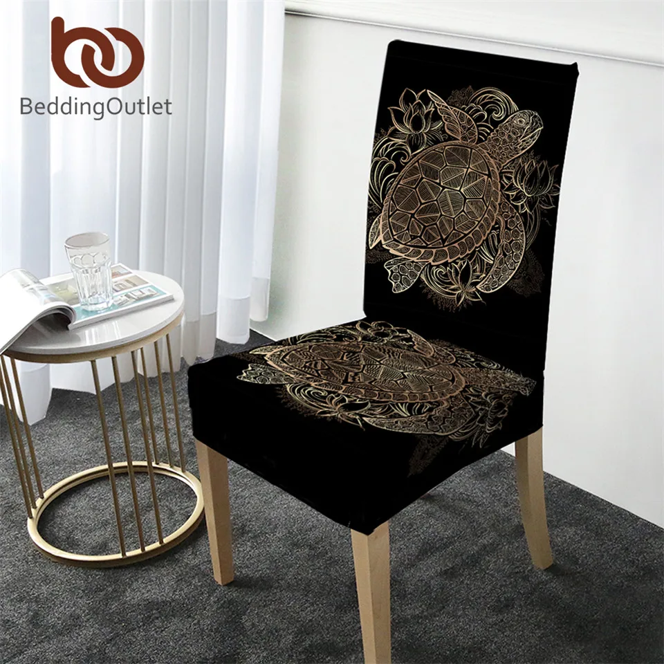 

BeddingOutlet Turtle Chair Covers Golden Tortoise Removable Elastic Slipcover Flowers Stretch Seat Case Cover for Banquet 1pc