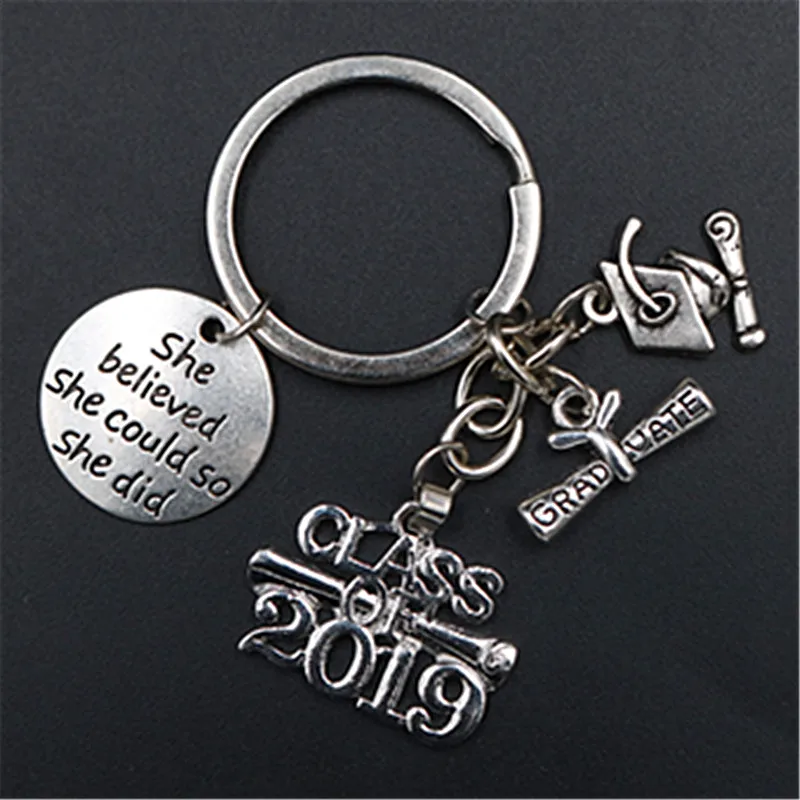 

1pc She Believed She Could So She Did Charm CLASS 2019 Graduation Cap Graduation Certificate Pendant DIY Handmade Key Chain