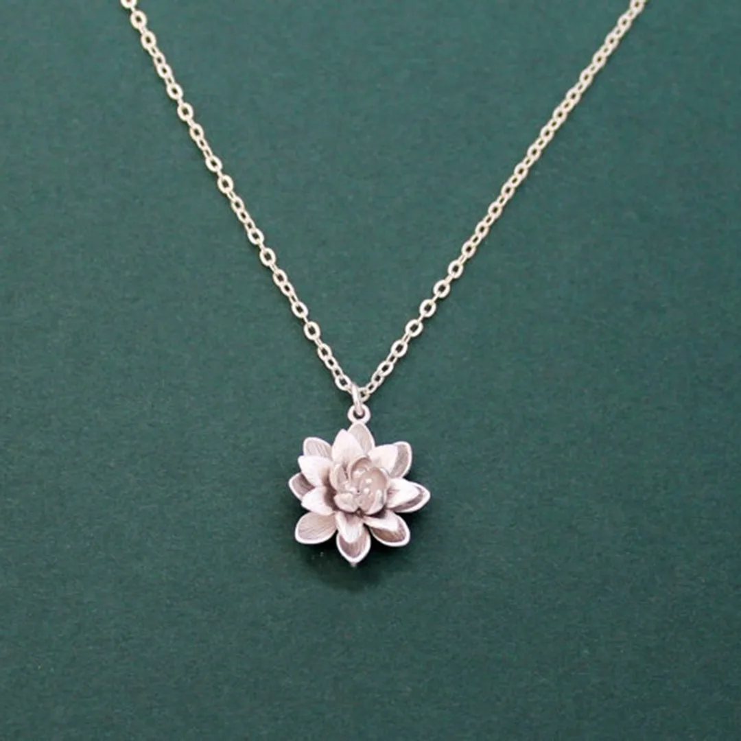 Chic Ladies Lotus Flower Pendant Necklace Boho Women Sexy Neck Jewelry Accessories Shellhard Silver Color Collare Necklaces