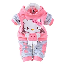 New 2017 Autumn Baby font b Kids b font Set Velvet Hello Kitty Cartoon T Shirt