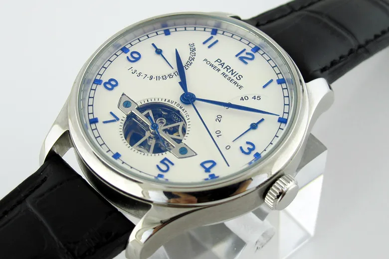 43mm Parnis Tourbillon Automatic Power Reserve White Dial Watch