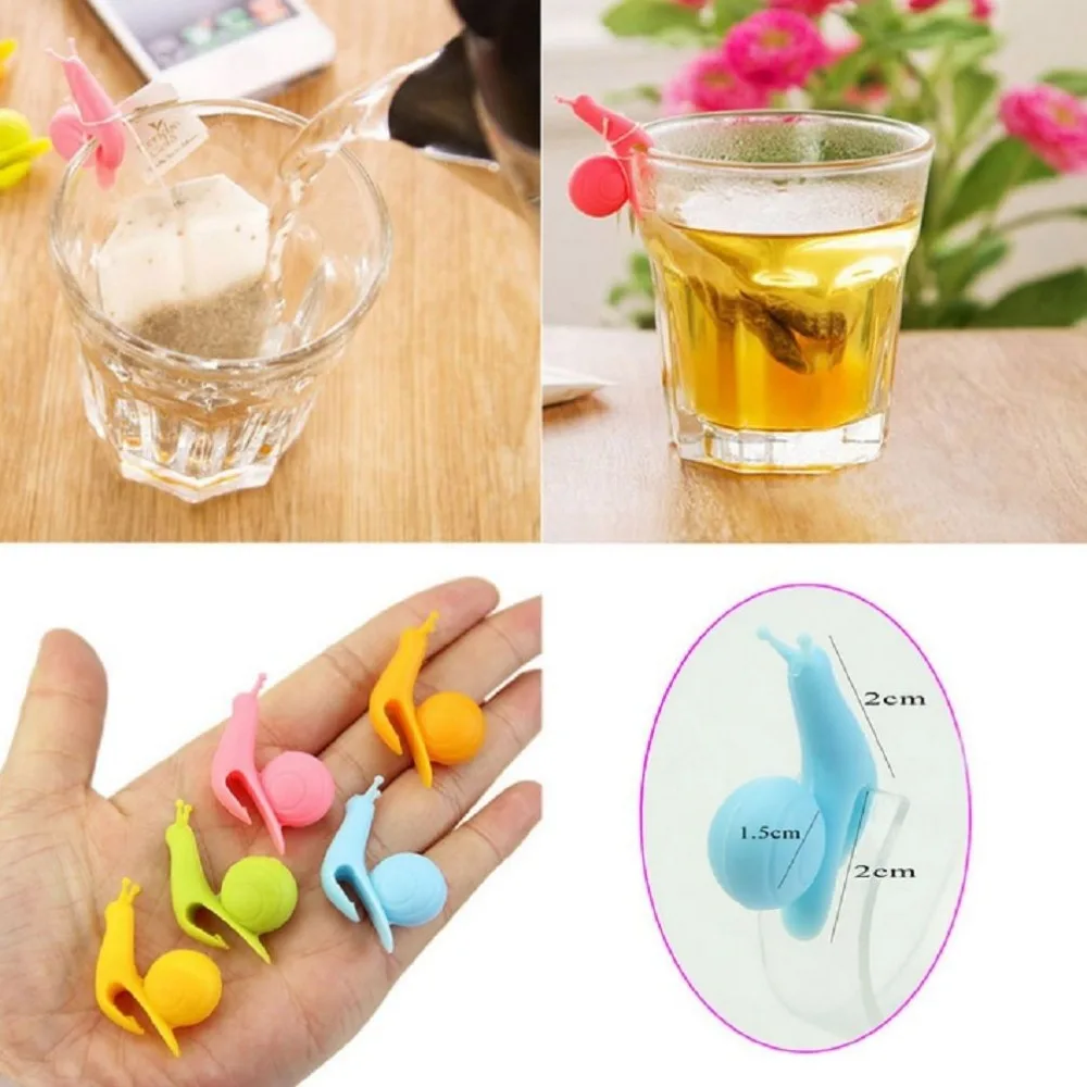 

5pcs /Pack Cute Snail Tea Bag Holder Silicone Kitchen Mug Cup Infuser Gift Set Fun New