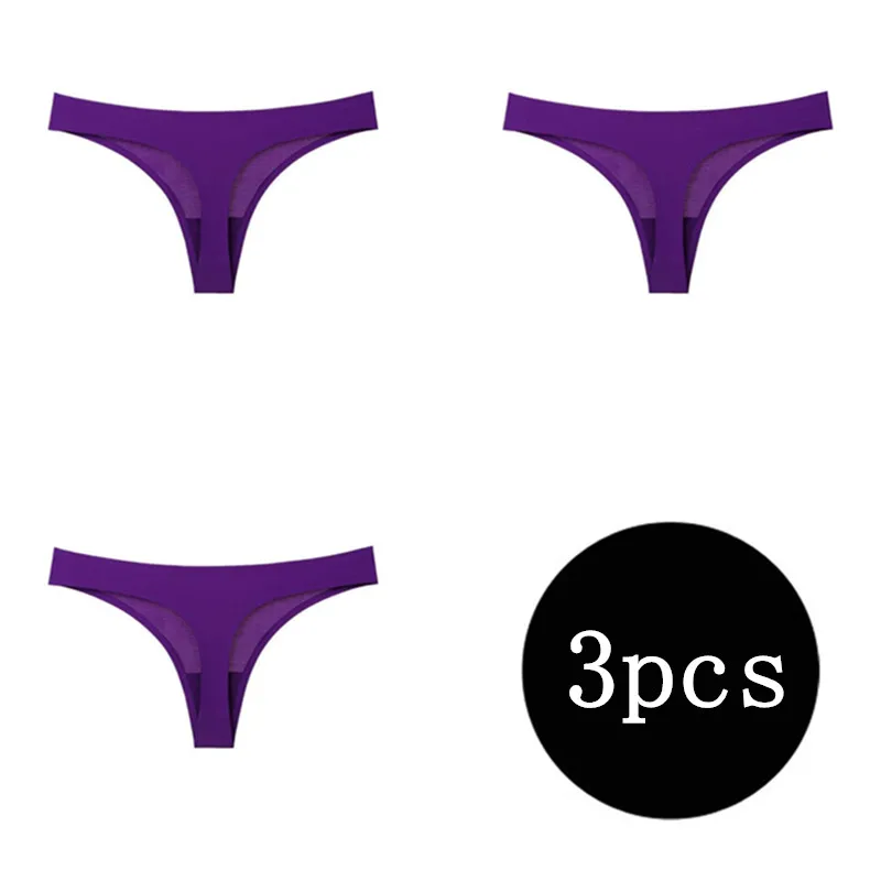 3 шт., хит, женское сексуальное бесшовное нижнее белье, трусики, стринги, женские трусы, Calcinha, нижнее белье, хлопчатобумажные трусики танга, стринги для женщин, трусики - Цвет: Dark Purple