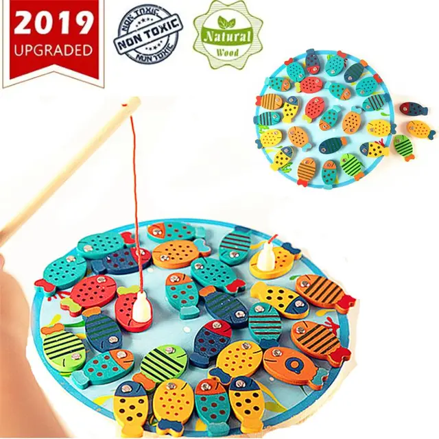 $US $12.52 Magnetic Wooden Fishing Game Toy for Toddlers - Alphabet Fish Catching Counting Preschool Board Gam