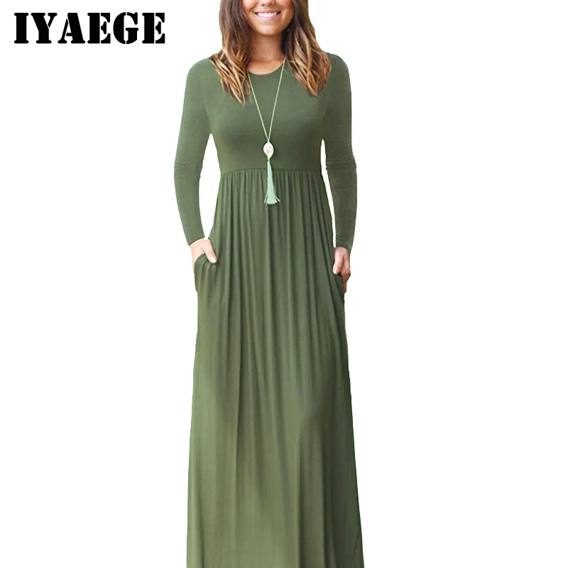 IYAEGE Robe Femme Longue 2018 весеннее Длинное Макси платье винтажное туника с круглым