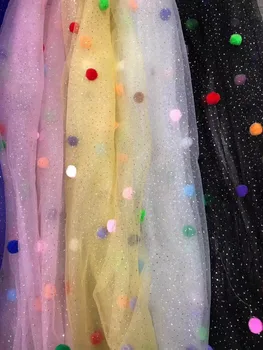 

5 yards French Hot Pink Shining Sequin Lace Fabric African Transparent Wedding dress Apparel Mesh Fabric Curtain Sewing Cloth