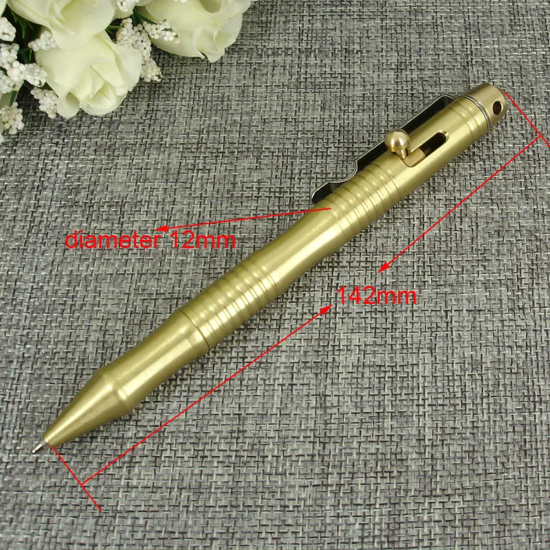 ACMECN латунная тактическая ручка 74 г тяжелая ручка самообороны для выживания с шариковой ручкой и стеклянным выключателем инструмент для походов в кемпинг золотые ручки