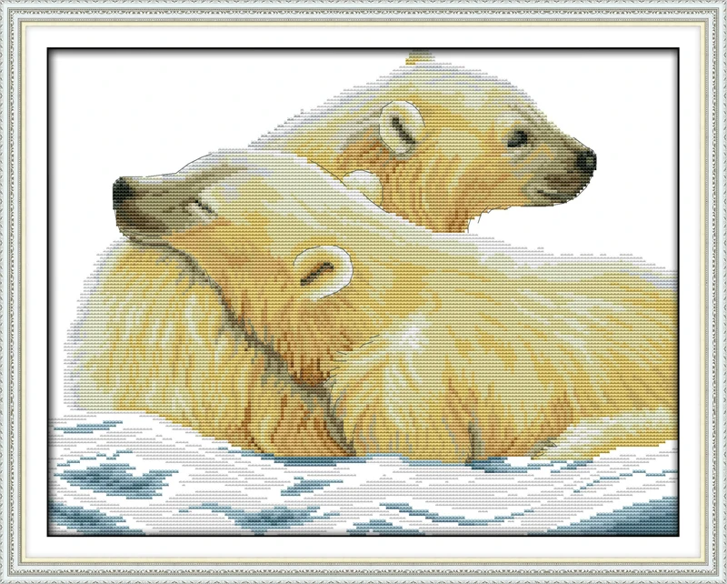 

Polar Bear and His Cub Counted Cross Stitch 11CT Printed 14CT Cross Stitch DIY Cotton Cross-stitch Kit Embroidery Needlework