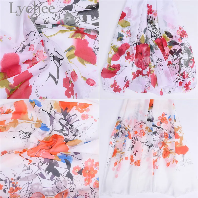 

Lychee 100cmx150cm Flowers Position Chiffon Fabric Elegant Floral Print Sewing Fabric DIY Handmade Dress Materials