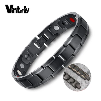 

Vinterly Design Fashion Health Energy Bracelet Bangle Men Black Jewelry Stainless Steel Bio Magnetic Bracelet For Man