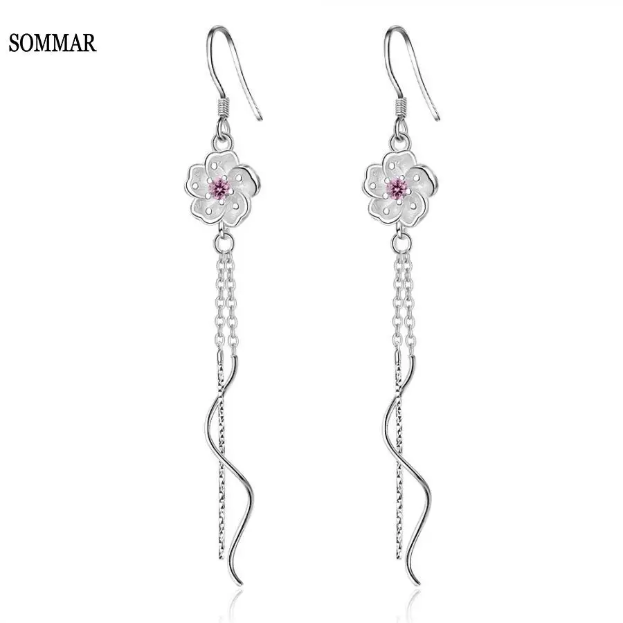 

SOMMAR Best Gift 100% Pure 925 Sterling Silver Lady earrings 2019 Flower earings fashion jewelry Girlfriend Birthday's Gift