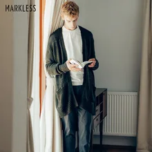 Markless, длинный вязаный кардиган с v-образным вырезом, Осень-зима, плотный, теплый, вязаный, sueter hombre, свободный размер, свободный, Повседневный Кардиган