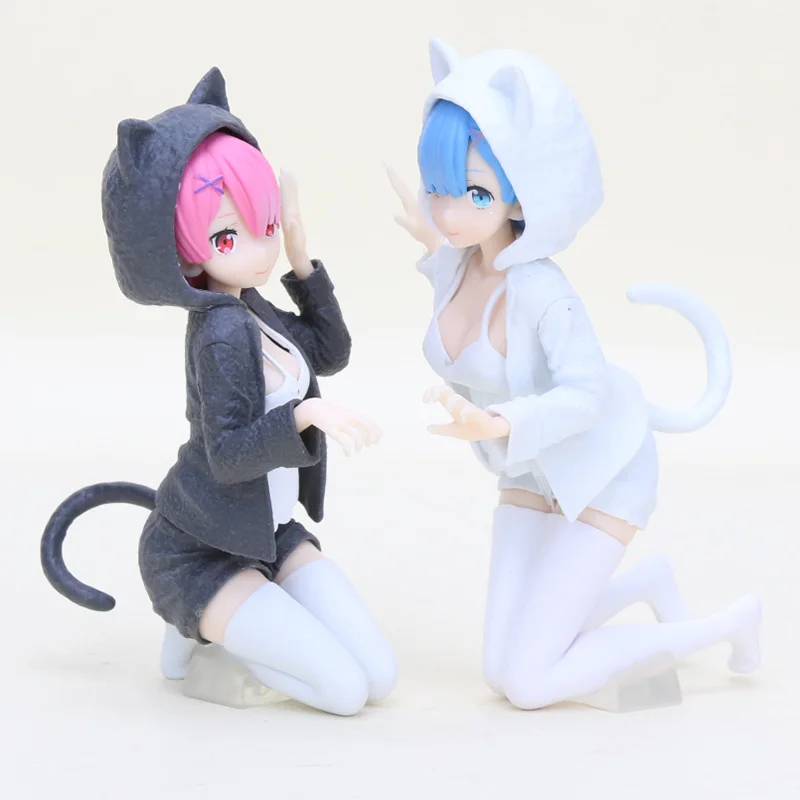 2 шт./компл. Rem фигурка Re Zero игрушка Re: Zero Hajimeru Isekai Seikatsu Ram& Rem Nyanko Mode платье Ver. ПВХ Коллекция игрушек - Цвет: black set no box