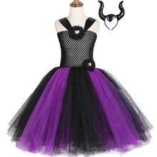 Maleficent/платье-пачка «злая королева» для девочек черный, фиолетовый, детский маскарадный костюм ведьмы фантазия, Детские вечерние платья на Хэллоуин для девочек, От 2 до 12 лет